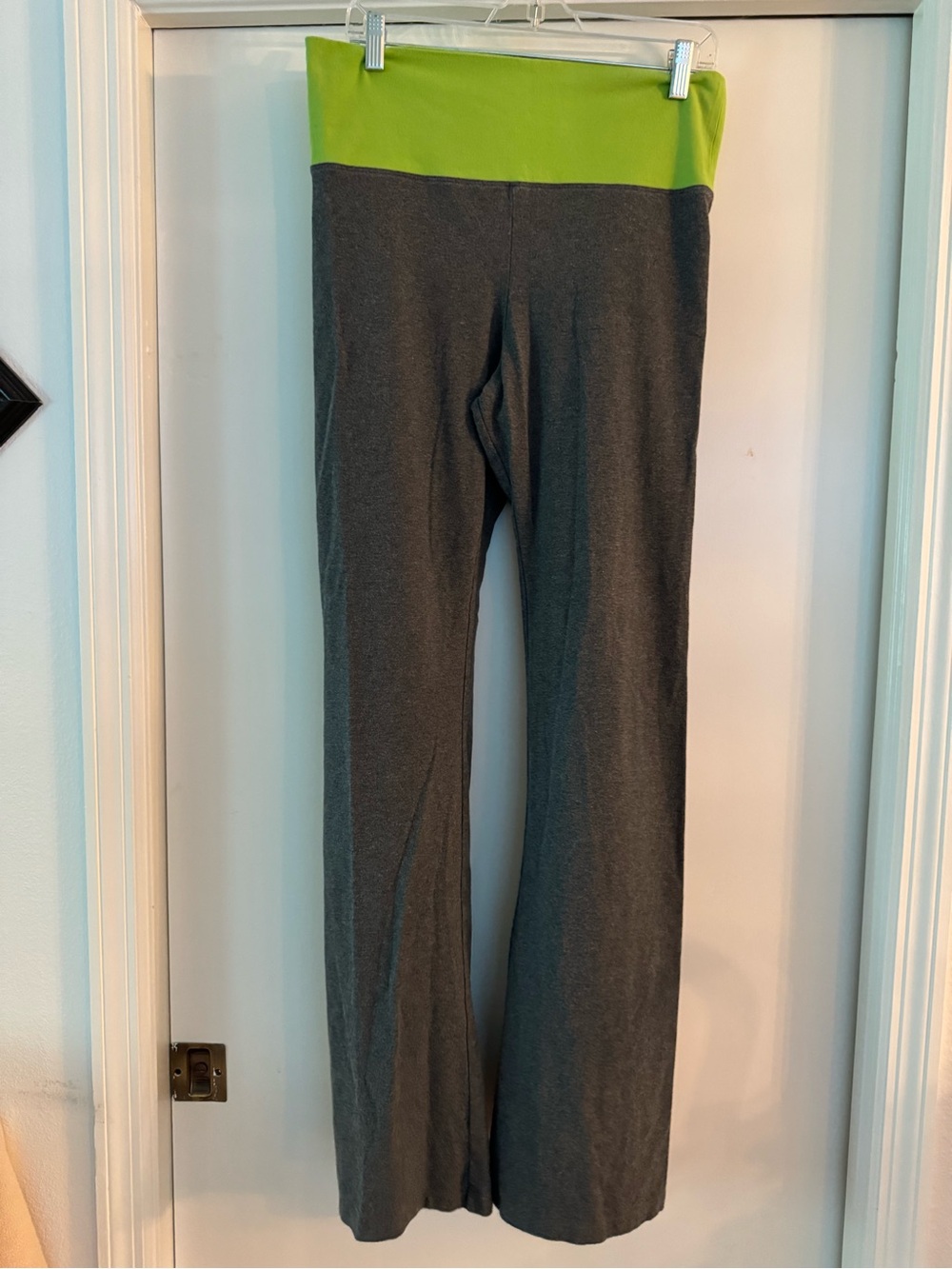 Women’s fold down Gray Yoga Pants with Lime Waistband
